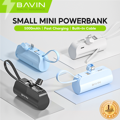 BAVIN Y-PC012 / Y-PC013 5000mAh Fast Charging Power Bank w/ Built-In USB/Type-C Cable