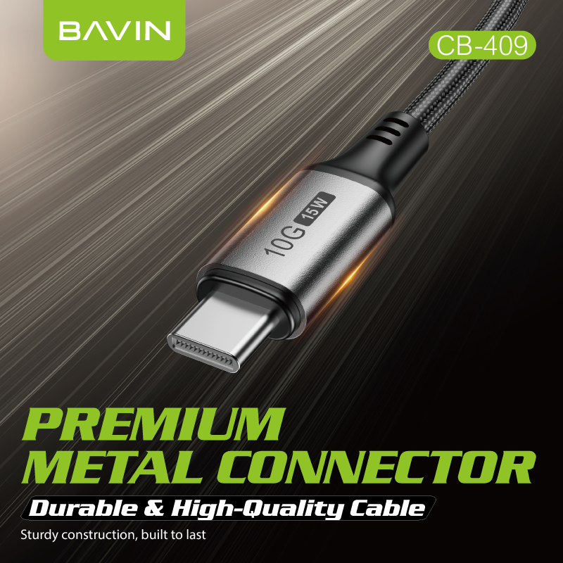 BAVIN CB409 3A 15W Fast Charging 2m Nylon Braided Type-C Data Cable w/ 10Gbps High-Speed Transfer