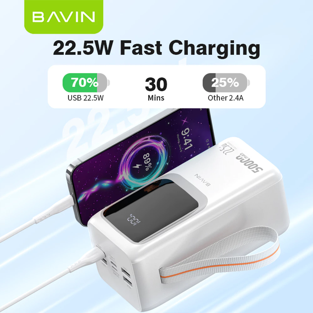BAVIN PC1032 50000mAh / PC1031 30000mAh 22.5W PD Fast Charging Power bank Built-in Cable LED Display