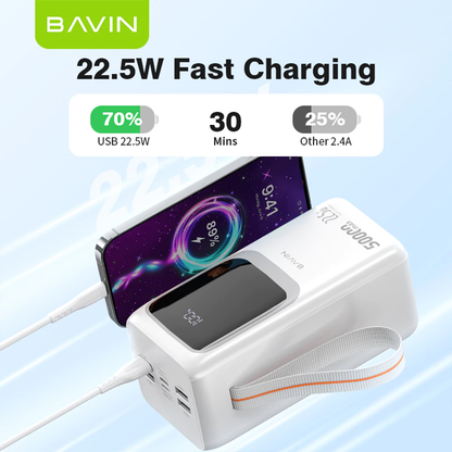 BAVIN PC1032 50000mAh / PC1031 30000mAh 22.5W PD Fast Charging Power bank Built-in Cable LED Display