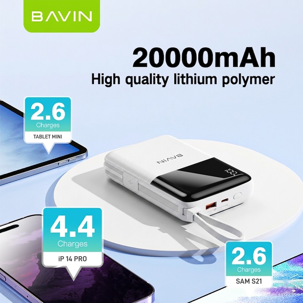 BAVIN PC009 / PC1023 10000-20000mAh 22.5W Fast Charging Powerbank Long Battery & Built-in Cable