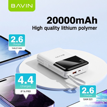 BAVIN PC009 / PC1023 10000-20000mAh 22.5W Fast Charging Powerbank Long Battery & Built-in Cable