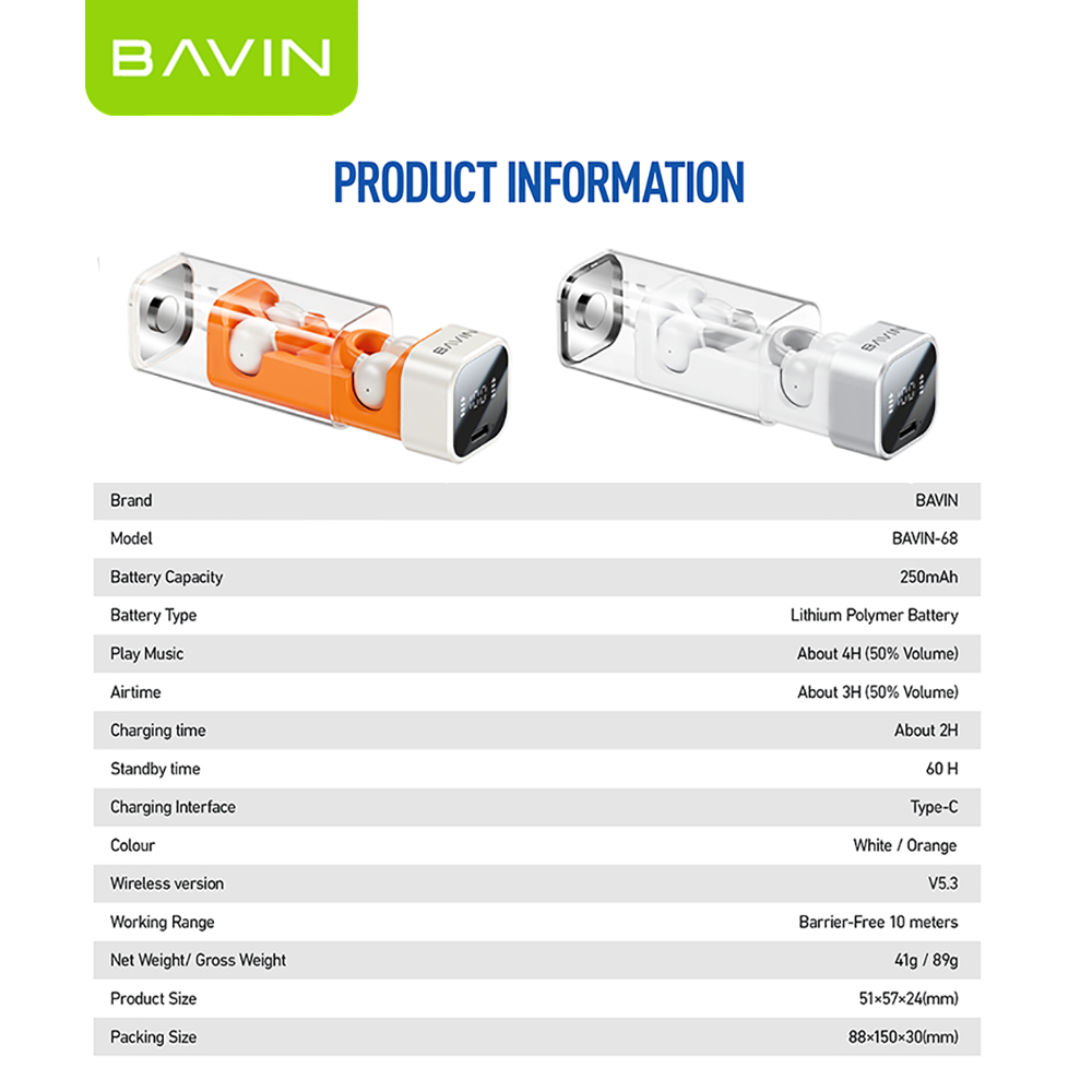 BAVIN HB-BA-68 TWS Bluetooth Air Conduction Earbuds