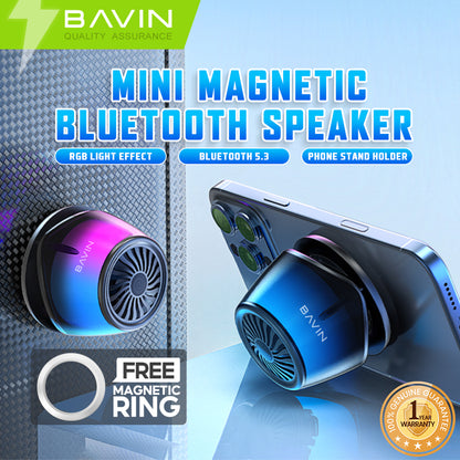 BAVIN DV-BM23 Mini Magnetic Wireless Bluetooth Speaker w/RGB Light Portable & Free Magnetic Ring