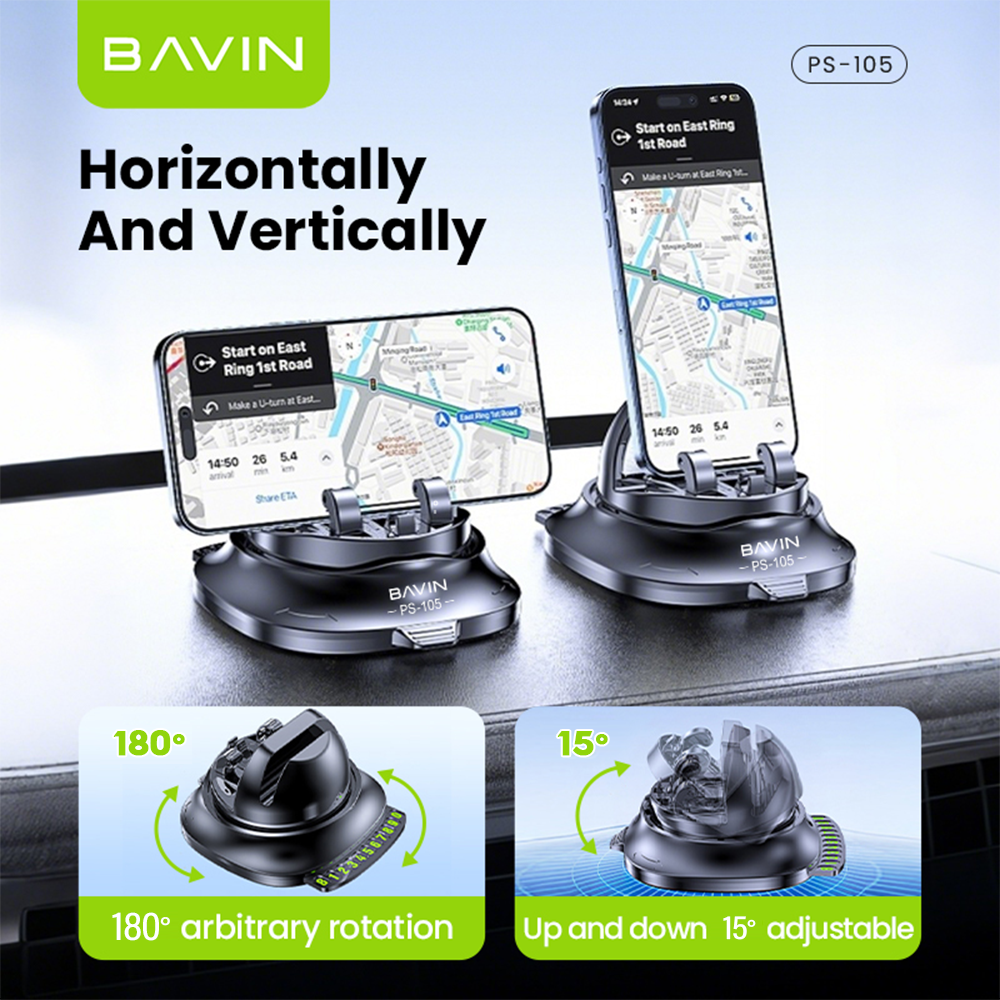 BAVIN PS105 3in1 Car Phone Holder Anti-Slip Dashboard 180° Rotating w/ Parking Number + Glasses Storage