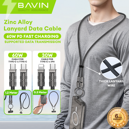 BAVIN U-CB374-XX Fast Charging Cable w/ Crossbody & Wrist Lanyard
