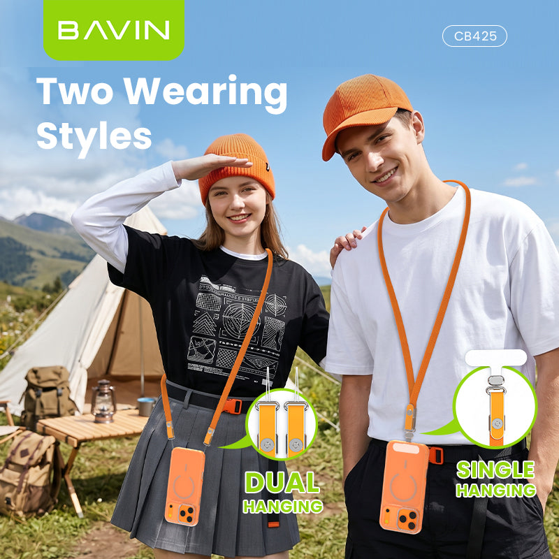 BAVIN CB425 2in1 60W Fast Charging Phone Strap Lanyard + Flat Type-C Data Cable 1.2m for iPhone 17, Android