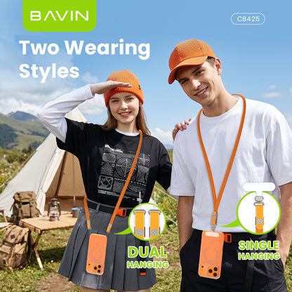 BAVIN CB425 2in1 60W Fast Charging Phone Strap Lanyard + Flat Type-C Data Cable 1.2m for iPhone 17, Android