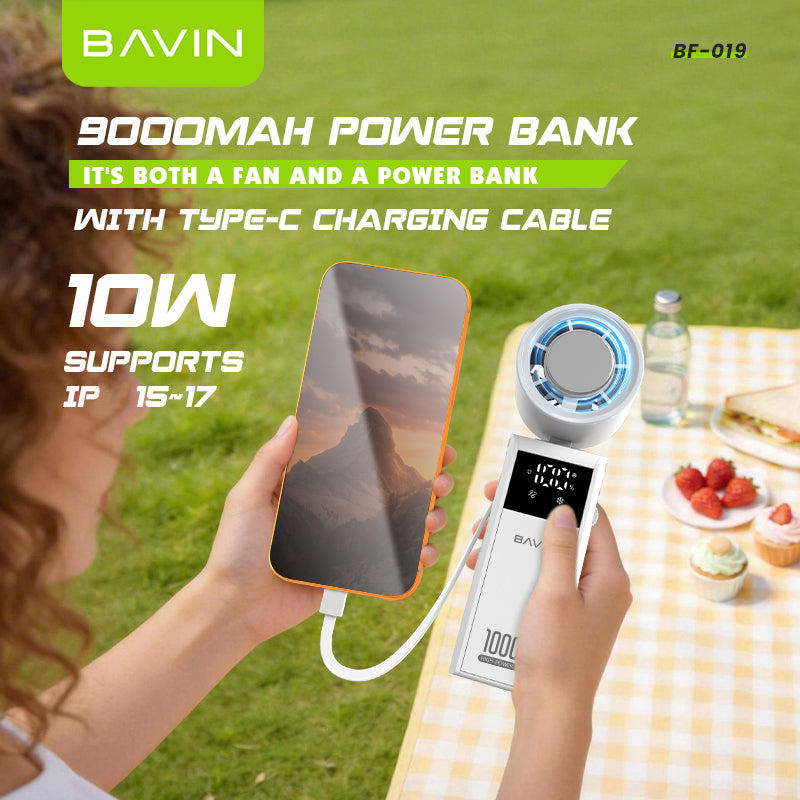 BAVIN BF019 Foldable Ultra Quiet Ice Cooling Handheld Fan 199-Speed w/ 9000mAh Powerbank + Flashlight