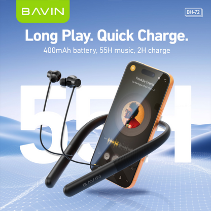 BAVIN BH72 HiFi Bluetooth 6.0 Wireless Magnetic Neckband Sports Headphones 55H Playtime Built-in Mic