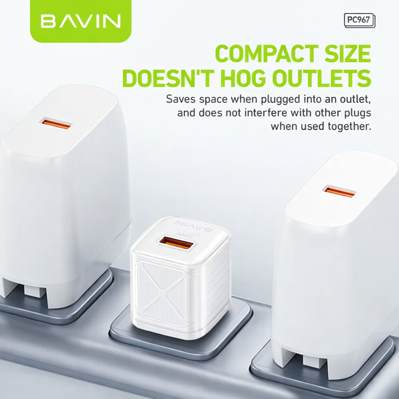 BAVIN PC967 PD 20W Mini Fast Charger Adapter w/ Intelligent Micro Chip for iPhone 16 & Android Phones