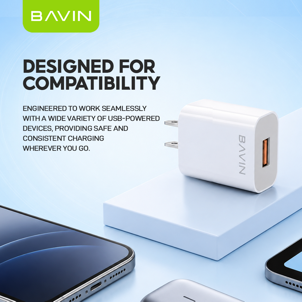 BAVIN PC658Y 3.0A Quick Charging Charger w/ 1 Meter Charging Cable for Micro / iPhone /Type-C