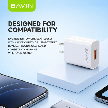 BAVIN PC658Y 3.0A Quick Charging Charger w/ 1 Meter Charging Cable for Micro / iPhone /Type-C