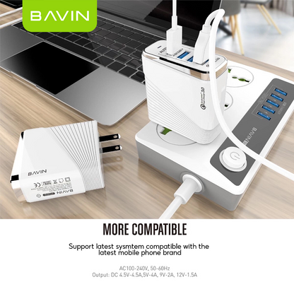 BAVIN C-PC522 18W QC 3.0 Fast Charging Multi-Port USB Wall Charger Adapter for iP & Android Devices