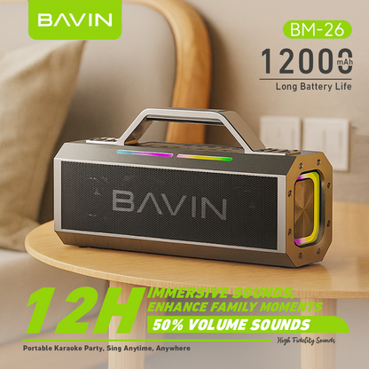 BAVIN BM26 Outdoor Bluetooth Speaker Splash-Proof & Durable with 2 Wireless Microphones