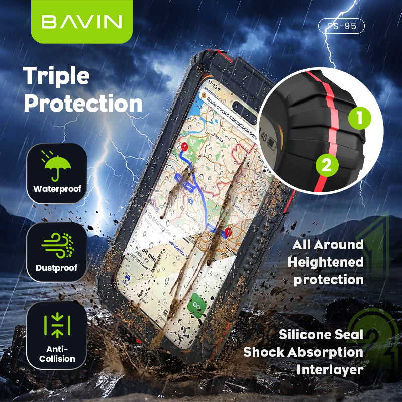 BAVIN PS95 Adjustable Waterproof Motorcycle Bike Phone Holder with 360° Rotation, Anti-Collision