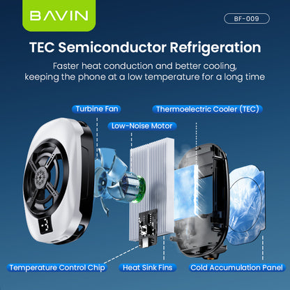 BAVIN BF-009 Gaming Phone Cooler Semiconductor Radiator w/ Clip-On Mount Dual Vent Airflow & Silent Cooling