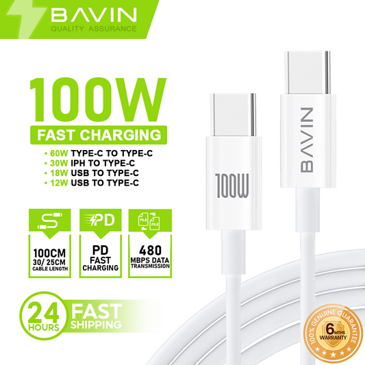 BAVIN U-CB274 100W Fast Charging Type-C Cable for Laptop & iPh 16 25cm / 30cm / 1m Data Transfer TPU Wire