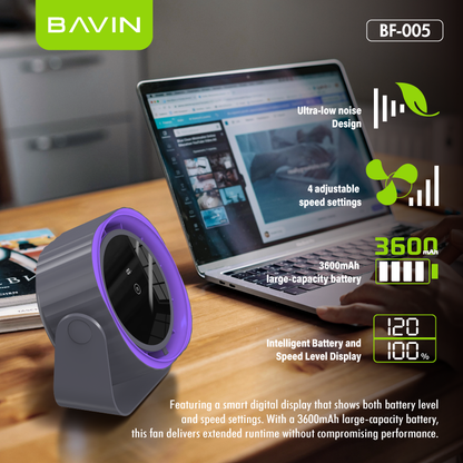 BAVIN BF-005 3600mAh Portable High-Speed Power Cooling Desktop Fan Rechargeable w/ 120 Gears