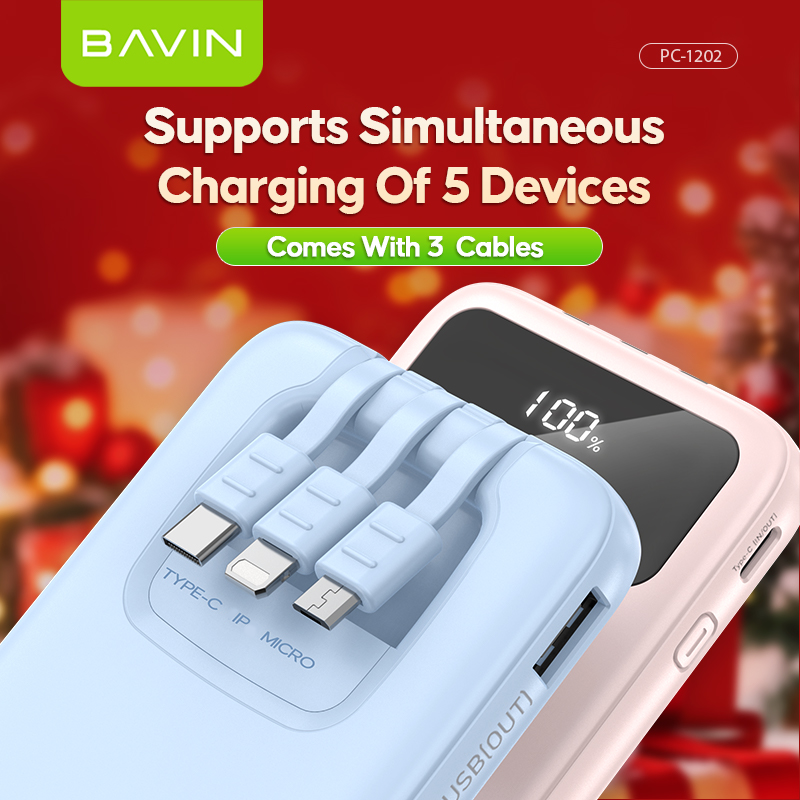 ( Christmas Gift ) BAVIN PC1202 10000mAh 5-in-1 Home Powerbank Set 22.5W Fast Charging w/ 45W PD Adapter + 60W Cable