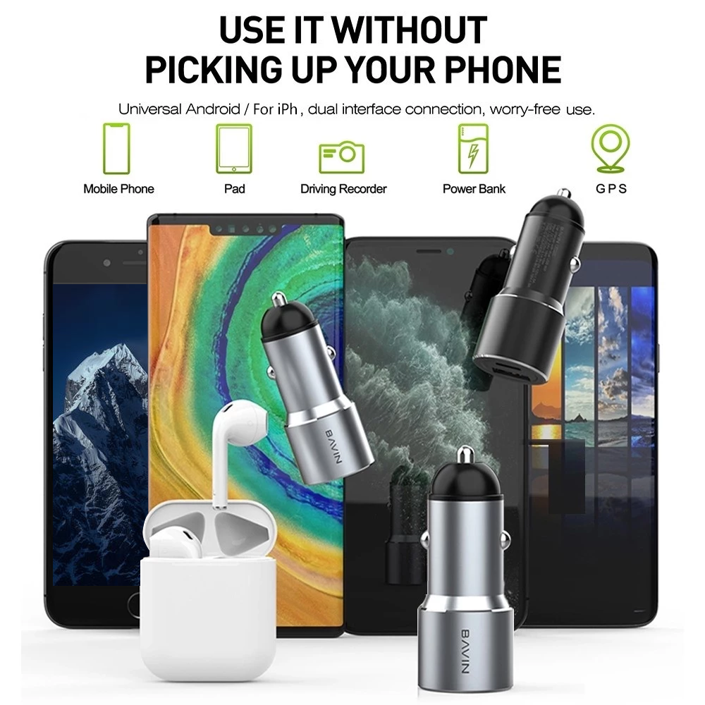 BAVIN PC329 36W Max PD Type-C + USB QC.30 Dual Port Fast Car Charger Set w/ 1m Cable Suitable for Android & iPhone 17