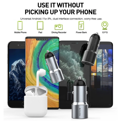 BAVIN PC329 36W Max PD Type-C + USB QC.30 Dual Port Fast Car Charger Set w/ 1m Cable Suitable for Android & iPhone 17