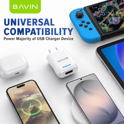 BAVIN PC752 Mini Wall Charger Overcharging Protection Quick Charge w/ USB Cable for Micro/iPhone/Type-C