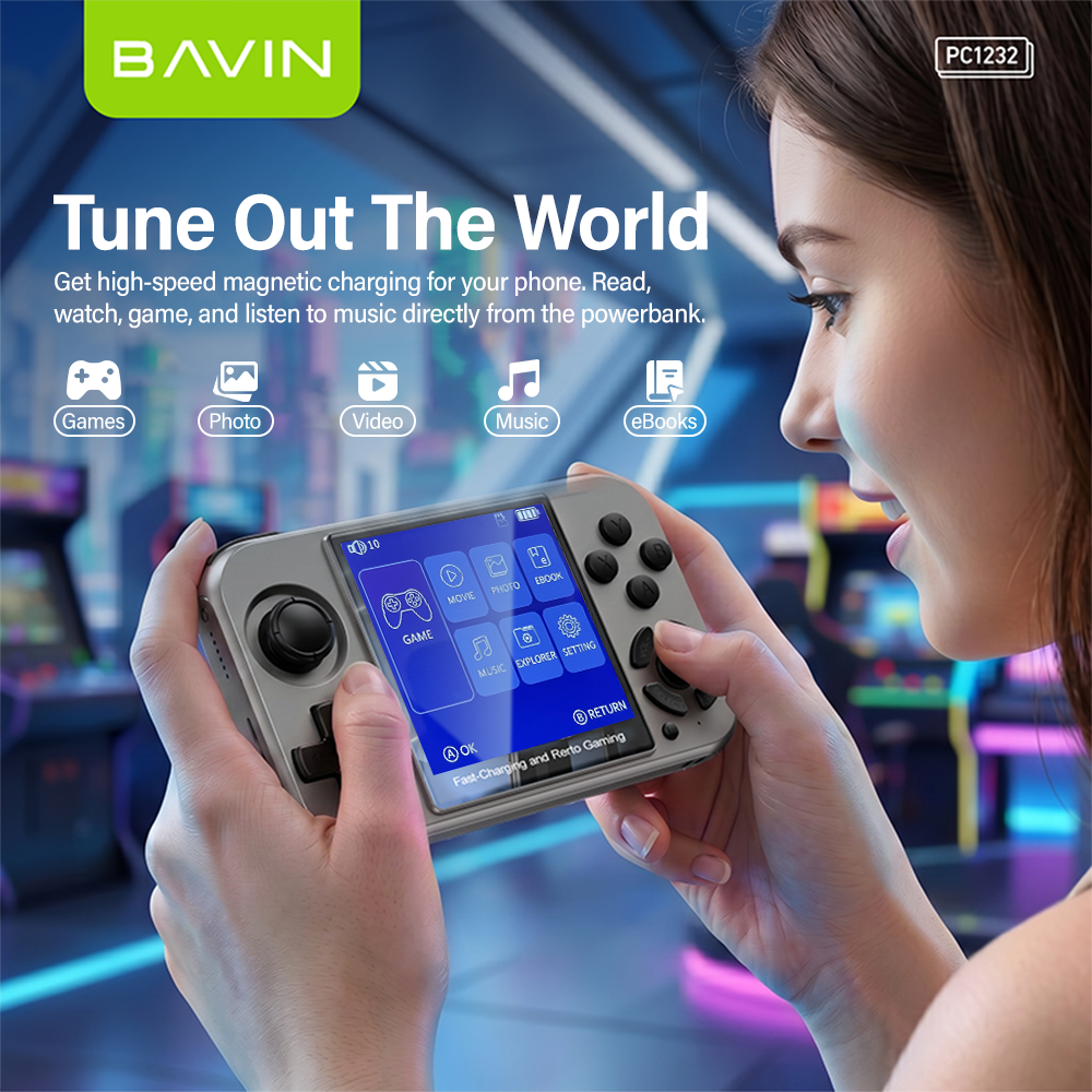 BAVIN PC1232 2in1 10000mAh Portable Game Console Magnetic Powerbank 15W w/ Dual Type-C Cable + TF Card