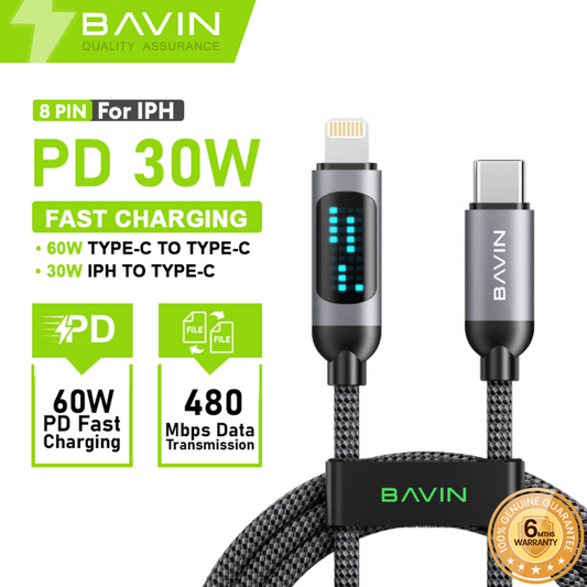 BAVIN U-CB377-XX Fast Charging Cable W/ LED Display & Nylon Braided