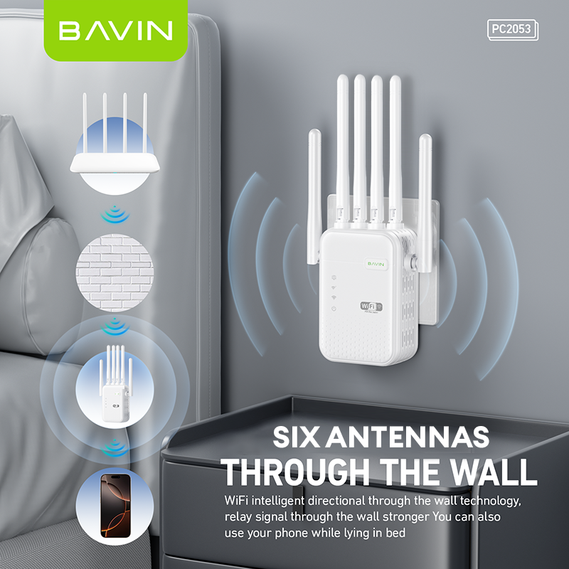 BAVIN C-PC2053 Wireless WiFi Repeater & Signal Extender (2.4G/5G, Up to 1200Mbps)