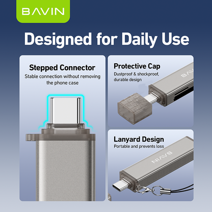 BAVIN O92 3-in-1 USB2.0 Portable Card Reader TF + SD + USB OTG w/480Mbps For Laptop, Smartphone, Tablet & OTG Supported