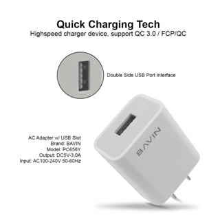 BAVIN C-PC658Y-XX 3.0A Fast Charger w/ 1m Cable
