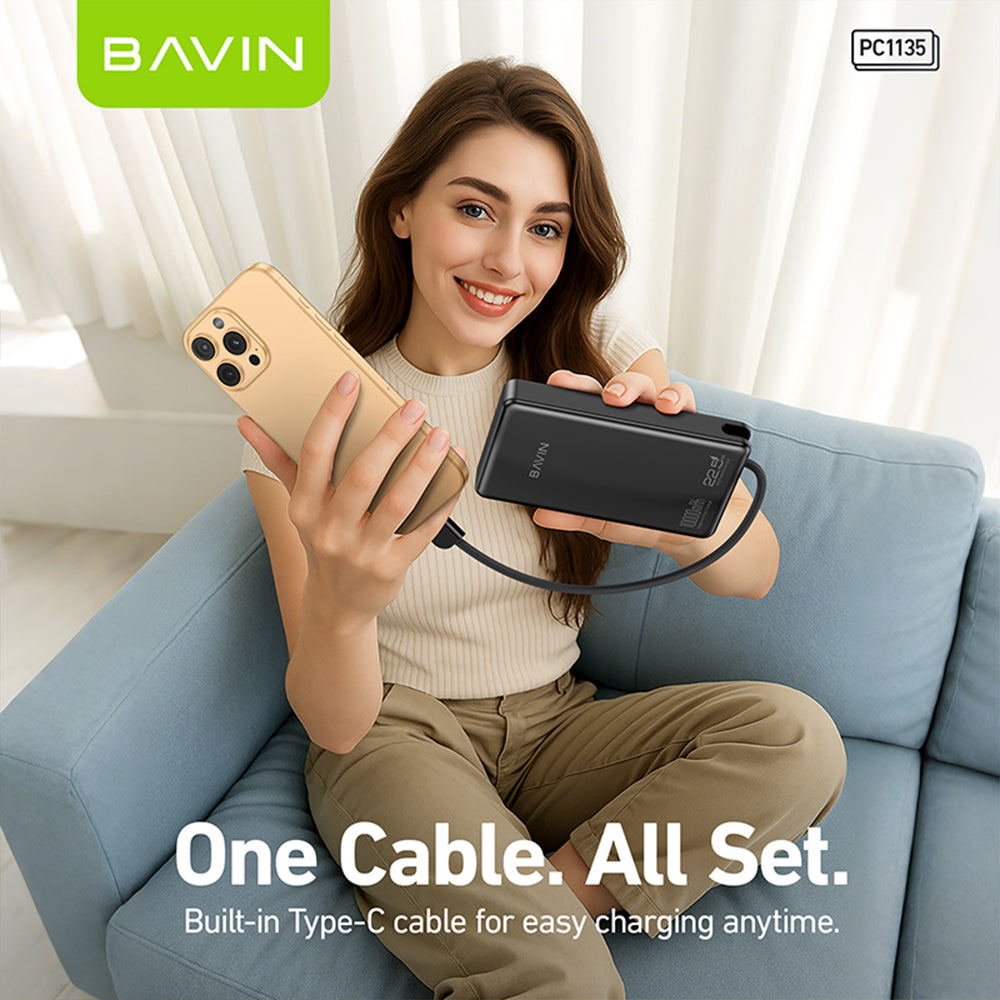BAVIN Y-PC1135 10000mAh 22.5W Fast Powerbank with Type-C Cable & Lanyard Strap