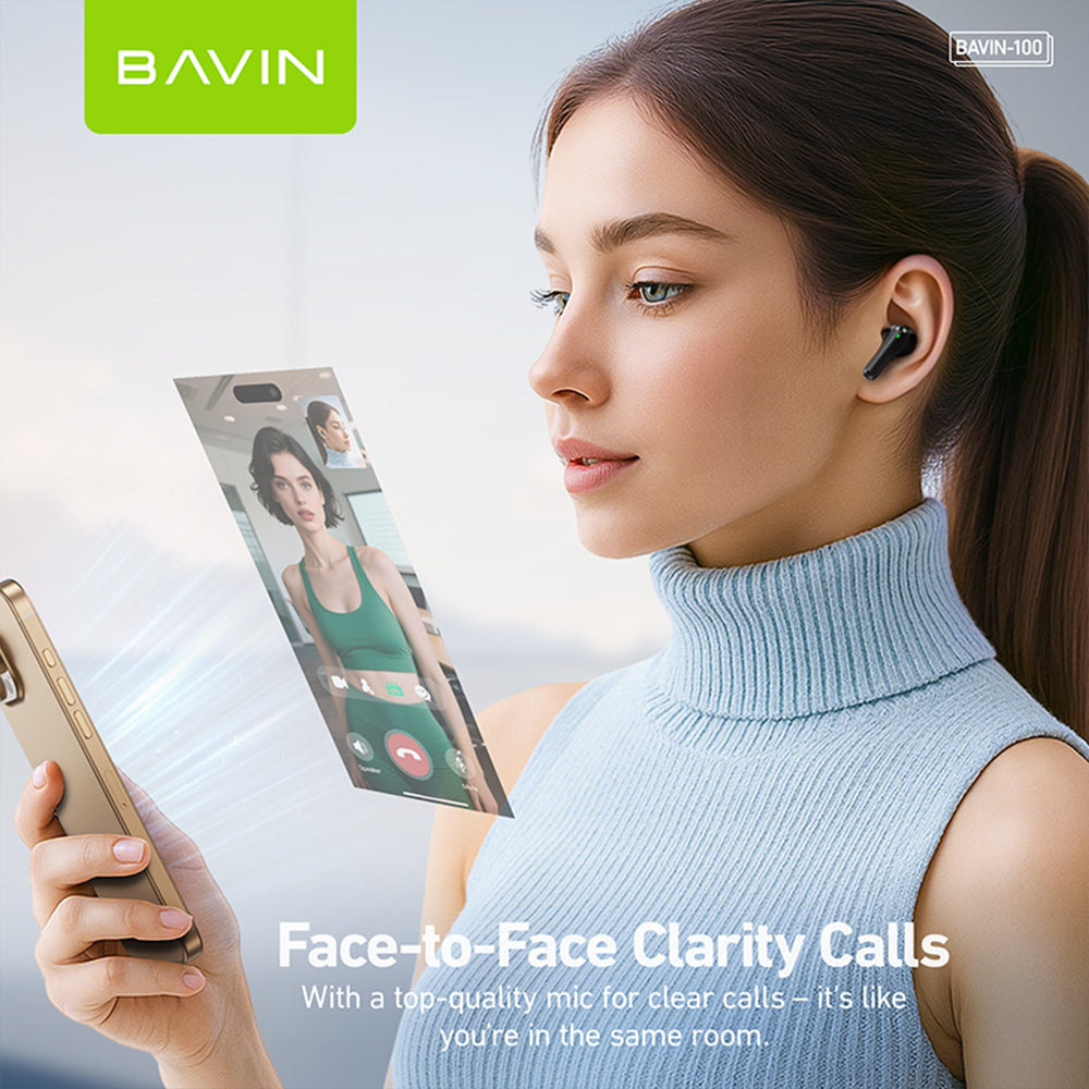 BAVIN HB-BA-100 Wireless Earbuds Bluetooth Hi-Res Audio w/ Touch Control & Mic/ Type-C 4H Playtime Earphones