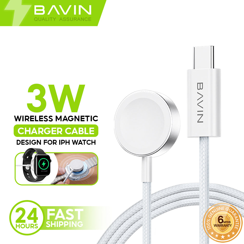 BAVIN U-CB400 3W Magnetic Wireless Charger w/ Smart Chip & Type-C Cable Compatible for iPh Watch Series 1–10/SE/Ultra