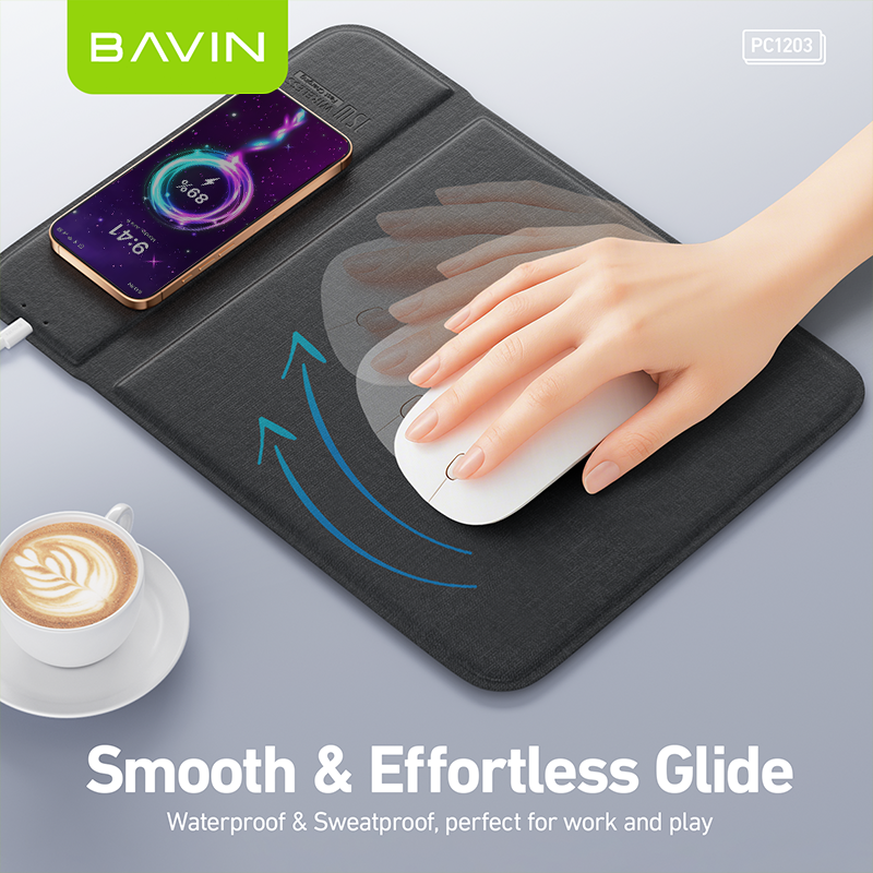 BAVIN C-W-PC1203 2-in-1 15W Wireless Fast Charging Mousepad w/ Anti-Slip Design & Qi Protocol Support