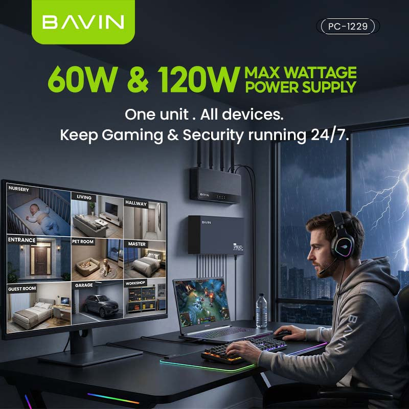 BAVIN PC1229 60W 17600mAh/120W 20800mAh DC UPS Powerbank Uninterrupted Backup Emergency Power Supply