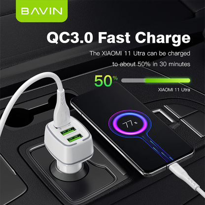 BAVIN PC896 Car Charger Multiple 3 Ports 18W & 12W Ultra Fast Charging USB QC3.0 Cell Phone Quick Charger Adapter
