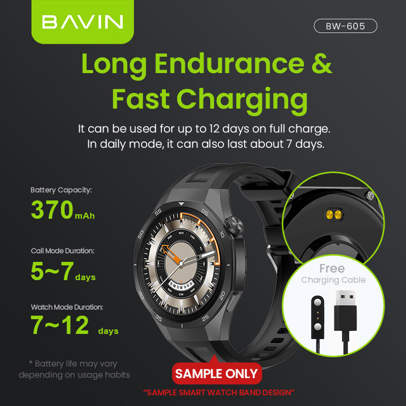 BAVIN BW-605 Smart Watch 1.43" HD | 123+ Sports Modes | AI Voice | Health Monitor | 3 ATM Waterproof