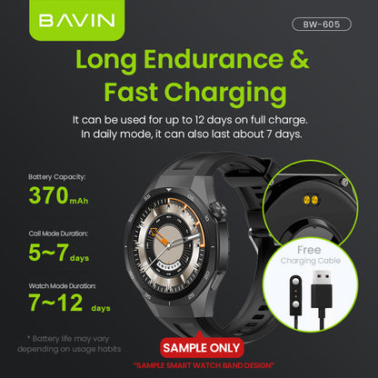 BAVIN BW-605 Smart Watch 1.43" HD | 123+ Sports Modes | AI Voice | Health Monitor | 3 ATM Waterproof