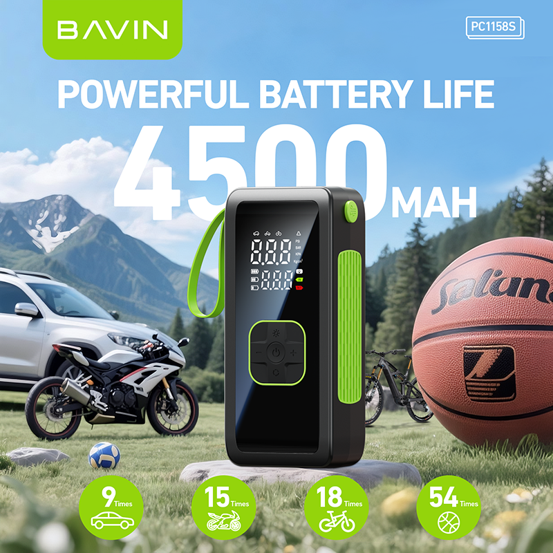 BAVIN Z-PC1158S Portable 150 PSI Car Air Pump Air Compressor Tire Inflator w/ LED Light & 4500mAh Powerbank
