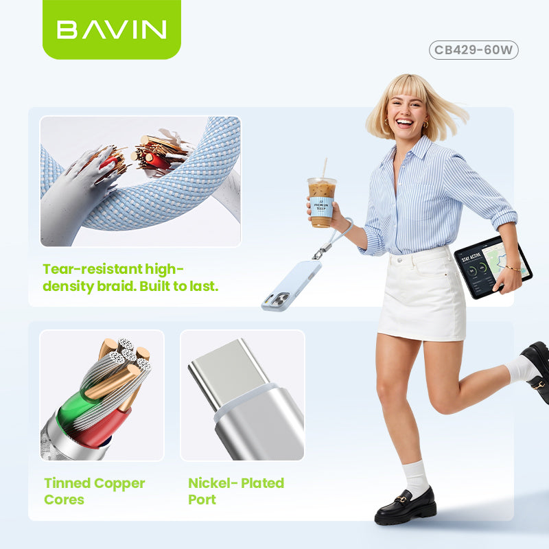BAVIN CB429 2in1 Portable Fast Charging 60W PD Type-C Data Cable w/ Phone Lanyard for iPhone 17, Android