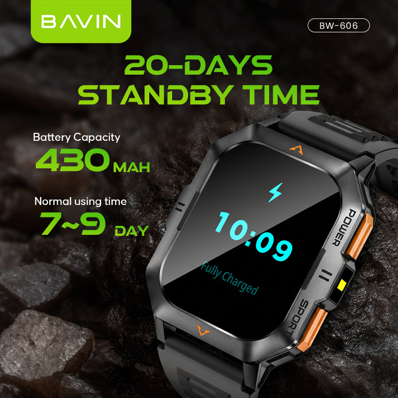 BAVIN BW606 Waterproof Sport Smart Watch 2.01" HD Display w/ AI Voice, Flashlight & Health Monitor for Smartphones