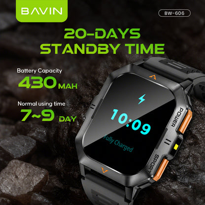 BAVIN BW606 Waterproof Sport Smart Watch 2.01" HD Display w/ AI Voice, Flashlight & Health Monitor for Smartphones