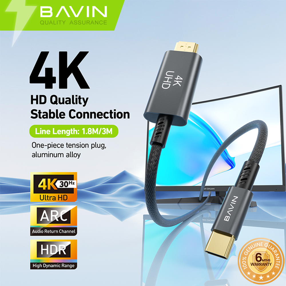 BAVIN U-HD-26-XX 4K USB-C to HDMI High-Speed Adapter Cable Plug & Play Converter