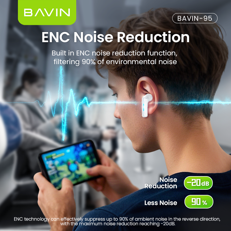 BAVIN HB-BA-95 Bluetooth 5.3 Gaming Earphones | HiFi Sound | ENC Noise Reduction | RGB Lights | 40H Battery Life