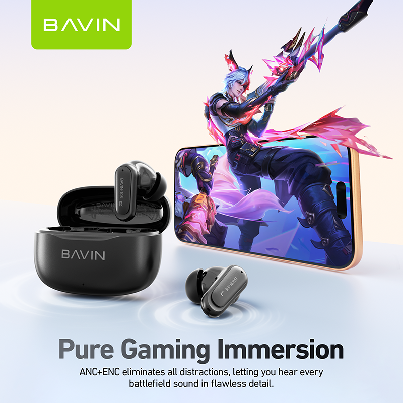 BAVIN BA108 Hi-Res Audio Wireless Bluetooth 6.0 Earbuds ANC+ENC Noise Reduction |Long Battery Life