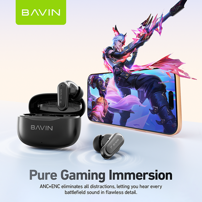 BAVIN BA108 Hi-Res Audio Wireless Bluetooth 6.0 Earbuds ANC+ENC Noise Reduction |Long Battery Life
