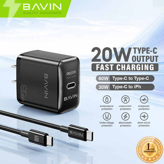 BAVIN C-PC2001-CC 20W PD Fast Charger High-Speed USB-C to Type-C Cable