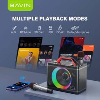 BAVIN DV-BM10 Bluetooth Wireless Portable Karaoke Speaker w/ Dual Bluetooth Microphones & Light